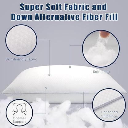 Bed Pillows for Sleeping 2 Pack, King Size Pillows Set of 2, Down Alternative Filling, Fluff by Patting Pillow for Back, Stomach or Side Sleepers Grey