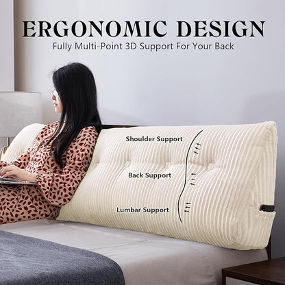 SLIGUY Large Headboard Pillow, Headboard Wedge Pillow Bed Rest Reading Pillow Bolster Triangular for Sitting in Bed-Backrest Positioning Support Long Pillow for Daybed (King:76x8x20 Inches,Beige)