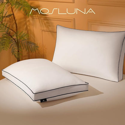 Feather Down Pillows Standard Size Set of 2 with Gusset, Luxury Hotel Collection Bed Pillow 2 Pack, Down Surrounded Gusseted Pillows for Sleeping, Fluffy for Side, Back Sleepers 20x24+2 in.