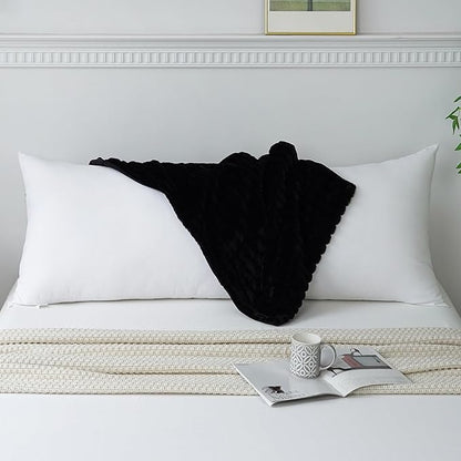 Full Body Pillow with Fluffy Stripe Faux Fur Removable Cover, Long Bed Pillow Adult 20x54 Inches for Side Sleeper and Pregnancy, Black.