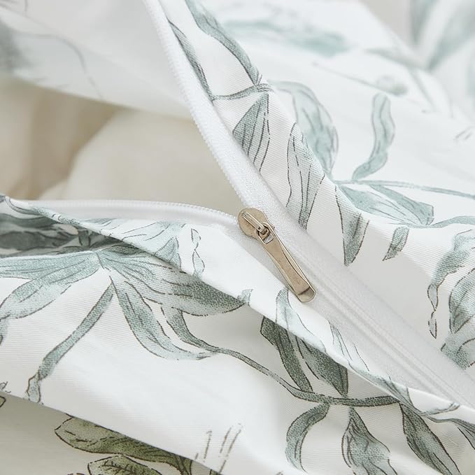 100% Cotton Duvet Cover King Size Sage Green Floral Bedding Set Reversible Botanical Comforter Cover 3 Pcs Vintage Cottagecore Aesthetic Soft Bedding Sets for All Season