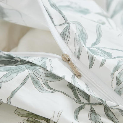 100% Cotton Duvet Cover King Size Sage Green Floral Bedding Set Reversible Botanical Comforter Cover 3 Pcs Vintage Cottagecore Aesthetic Soft Bedding Sets for All Season