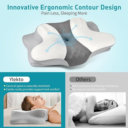 Cervical Pillow for Neck Pain Relief - Ergonomic Pillow for Sleeping Side Sleeper Pillow for Adults, Contour Neck Pillow Cooling Memory Foam Pillows, Orthopedic Bed Pillow for Back Stomach Sleepers