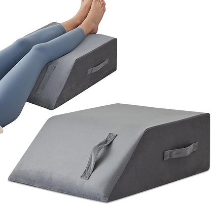 Leg Pillow Elevation Blood Circulation, Leg Wedge for Elevation for Swelling, Leg Elevating Pillow for After Surgery, Memory Foam Foot Knee Pillow for Back Sleeping 24×22×8 Inch Short Plush
