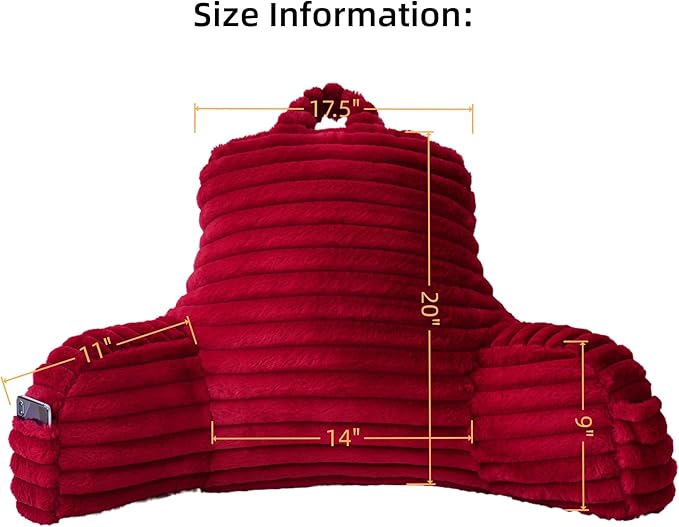 Yaoshuho Large Reading Pillow for Adults, Back Support Pillow for Sitting Up in Bed with Arms, Couch for Lounging Bedrest, Burgundy