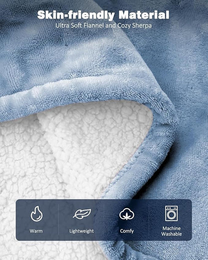 Heated Blanket Throw, 50x60 inches with 2 Wearable Buttons, Electric Blanket, 9 Heating Levels & 1-10H Auto Off & Fast Heating, for Office, Home, Sofa (Baby Blue)