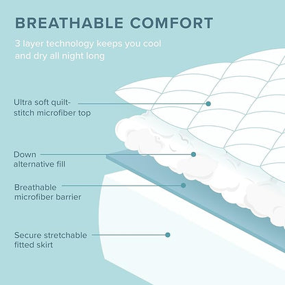 Bare Home Twin Quilted Fitted Mattress Pad - Cooling Mattress Cover - Easily Washable - Elastic Fitted Cover for Mattress - Stretch-to-Fit up to 15 Inches Deep (Twin, Grey)