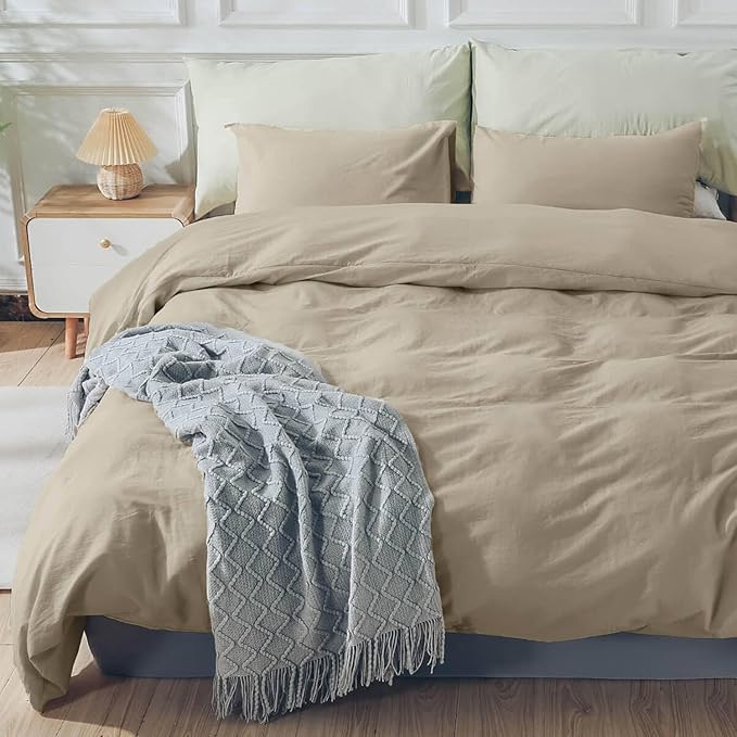 NEXHOME PRO Duvet Cover Set Kids Twin Size Linen Feel Textured Organic Natural 100% Washed Cotton Duvet Cover 2 Pieces Bedding Set with Zipper Closure & Corner Ties, Breathable (No Comforter)