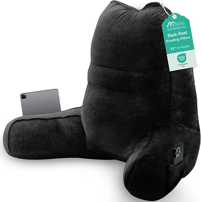 Sasttie Reading Pillow, Pillows for Reading or Relaxing – Ergonomic Support for Head, Neck, Back, and Lumbar, 21-Inch, Black