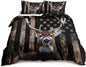 HOSIMA Deer Hunting Bedding Sets,Deer and American Flag Duvet Cover for Hunter Bedroom Decor with 2 Pillowcases Camouflage Bedding Sets for Adult Teen boy Bedding.