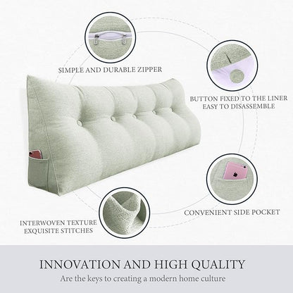 Headboard Pillow Wedge Twin Size Large Bolster Pillow for Daybed Back Support Triangle Reading Pillow for Sitting Up in Bed XXL Couch Rest Backrest Cushion Linen Off White