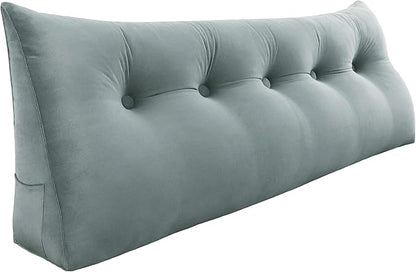 Headboard Wedge Pillow Large Bolster Triangle Reading Pillow Queen Size Bed Rest Back Support Pillow for Sitting up in Bed Daybed Couch Backrest Cushion Velvet Gray