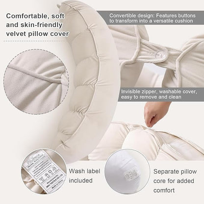 Peallow(Pat. Pend) – Long Round Body Pillow for Adults, Bolster Pillow for Sleeping, Soft and Supportive Pillow for Sleeping & Lumbar Support (Misty White, 29.5")