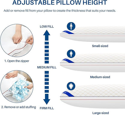 YZ HOME Long Body Pillow for Adults - Firm Body Pillow Insert with Shredded Blue Memory Foam, Adjustable Height, Soft Support for Side Sleeping, Pregnant Women, Washable (20x54 Inch, White)