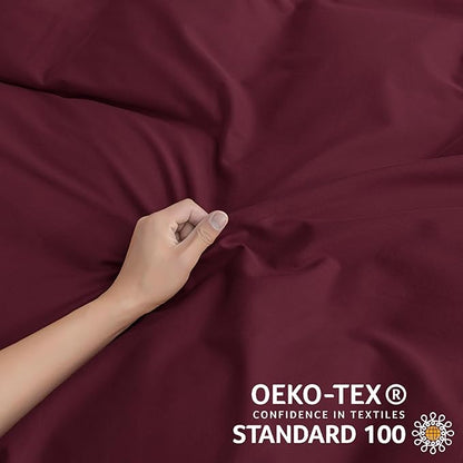 JELLYMONI Cotton Duvet Cover King Size - Burgundy Comforter Cover with Button 100% Washed Cotton 3PCS Breathable Soft Solid Bedding Set Duvet Cover 104×90in & 2 Pillowcases (NO Comforter)
