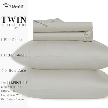 URBANHUT 1000 Thread Count Egyptian Cotton Sheets Twin Size, Breathable Long Staple for Twin Size Bed, 3 Pc Bed Sheet Sets, Luxury Hotel Sateen Sheets Fits 16" Deep Pocket - Silver Grey