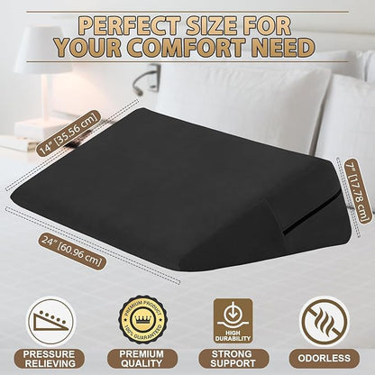 sokoro Bed Wedge Pillow for Sleeping, Triangle Pillow Wedge, Acid Reflux, Gerd, After Surgery, Back Support, Body Positioners for Pregnancy, Adults, Seniors to Elevate Head, Knee, Leg, Black