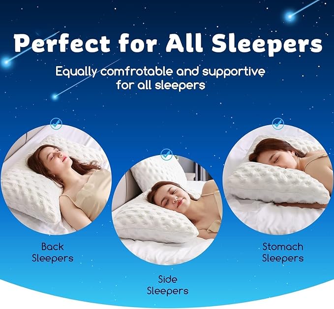 Cooling Side Sleeper Pillow for Neck and Shoulder Pain, Luxury Shredded Memory Foam Curved Bed Pillows for Sleeping Set of 2- Adjustable Standard Size- Washable Cover Crescent White