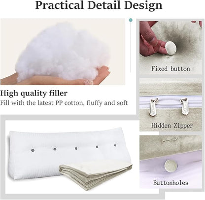 Headboard Wedge Pillow Large Bolster Reading Pillows for Sitting in Bed Adult,Velvet Triangular Cushion Backrest Lumbar Back Support Upholstered Daybed Sit Up Book Pillows(White,Twin)