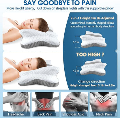 Cervical Neck Pillow for Pain Relief Sleeping, Contour Memory Foam Pillow, Ergonomic Side Sleeper Pillow for Adults, Orthopedic Neck Support Pillow for Back Stomach Sleepers-King Size