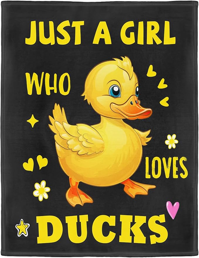 Duck Lover Blanket, Just A Girl Who Loves Ducks Blanket, Soft Warm Cozy Fleece Throw, Gifts for Girls Women Kids, 60"x80", Black