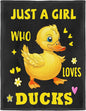 Duck Lover Blanket, Just A Girl Who Loves Ducks Blanket, Soft Warm Cozy Fleece Throw, Gifts for Girls Women Kids, 40"x50", Black