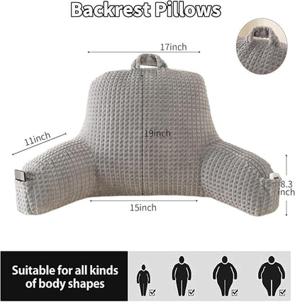 Reading Pillow for Sitting in Bed, Large Backrest Reading Pillow with Arm Rest,Back-Rest Support Cushion for Sit Up on Couch, Sofa, and Floor, Dorm Essentials (Grey Flannel, Standard(17inch))