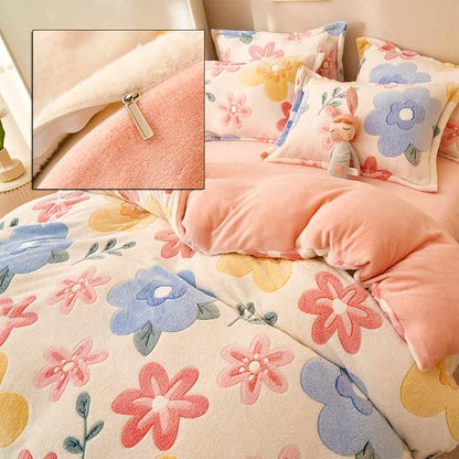 Pink Duvet Cover Twin, Fluffy Comforter Cover Set, Kawaii Bedding Sets for Girl Ultra Soft Cute Floral Bed Set for Kids (Flower, Twin)