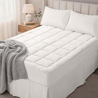 OLANLY Queen Quilted Fitted Mattress Pad – Soft Down Alternative Pillow Top Mattress Topper, Cooling Comfort Breathable Mattress Cover, Machine Washable Deep Pocket Mattress Protector, Off White