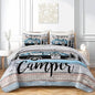 HOSIMA Happy Camper Decor Queen Size Quilt,Camouflage Camping Quilt for Adults Room Decor,Camper Accessories for Travel Trailers Camping Themed Bedding with 2 Pillowcases.