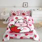 Feelyou Milk Cow Comforter Pink White Cow Strawberry Pattern Comforter Set Bedding Set for Kids Adults Kawaii Girls Milk Cow Print Duvet Set Ultra Soft Room Decor Toddler Size Quilt Set