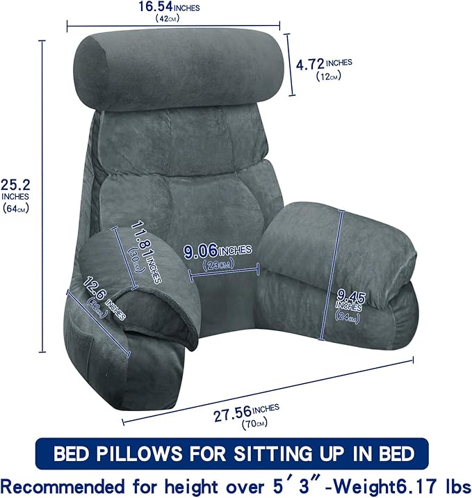 FXXUDVNIIN Back Pillow for Bed Sitting Up – Reading Pillow with 9.4" Armrest, Bed Pillow for Sitting Up & TV Pillows for Relaxing, Floor Pillow, Back Support Pillow for Adults