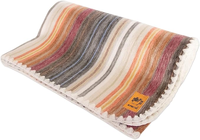 Alpaca Wool Blanket - Queen Size Bed Blanket - Alpaca Throw - Best Gift & Warm Throw, Lightweight, Couch or Camp- Outdoor - 87 x 64 inches (White & Brown)