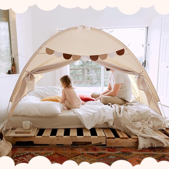 Sherilyn Twin Bed Toddler Canopy Bed Kids Tents Indoor Dream Playhouse Tent on Bed Bunk Privacy Space Blackout Sleeping Tents Portable Drafty Room Floor Bed Tents for Boys Girl Birthday, House Gift