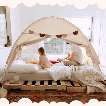 Sherilyn Twin Bed Toddler Canopy Bed Kids Tents Indoor Dream Playhouse Tent on Bed Bunk Privacy Space Blackout Sleeping Tents Portable Drafty Room Floor Bed Tents for Boys Girl Birthday, House Gift