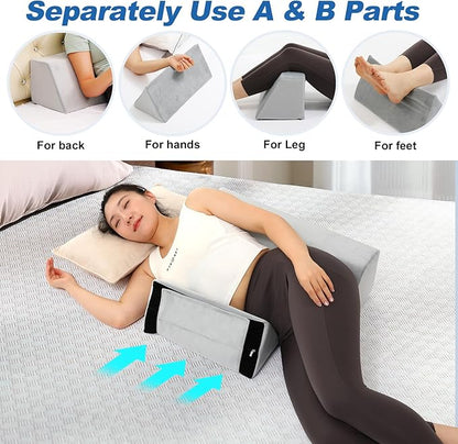 Positioning Wedge Pillow Side Sleeping Belt Connection, Limit Width Adjustable Bed Wedges Body Positioners for Back Pain Relief, Back Positioning Wedge for After Surgery, Anti Snoring, Back Support