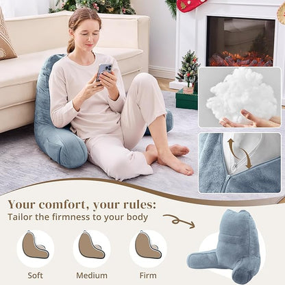 Sasttie Reading Pillow, Pillows for Reading or Relaxing – Ergonomic Support for Head, Neck, Back, and Lumbar, 21-Inch, Greyish Blue