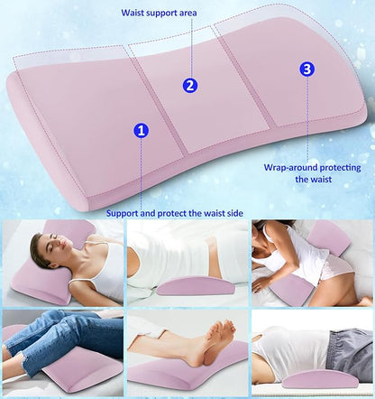 Lumbar Support Pillow for Bed – Memory Foam Waist Pillow with Cooling Cover for Comfortable Back Support – Bolster Pillow for Side, Back & Stomach Sleepers – for Bed, Sofa, Car