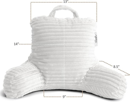 Nestl Reading Pillow for Kids & Teens with Shredded Memory Foam, Luxe Cut Plush Backrest Pillows for Reading and Gaming, for use on Couch, Bed, Floor, Adjustable Support with Washable Cover White