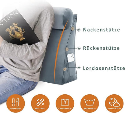 Adjustable Triangle Wedge Reading Pillow Neck Back Support Throw Pillow with Bolster for Sitting Up in Bed Daybed or on Sofa Reading Couch with Removable Velvet Cover 24x8x20 Inch Gray