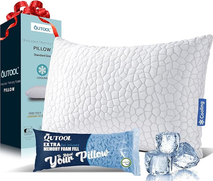 Cooling Adjustable Pillow for Hot Sleeper, Custom Loft Support with Breathable Shredded Memory Foam CertiPUR-US Certified Standard Size Bed Pillow for Side, Back, Stomach Sleeper Gift for Better Sleep