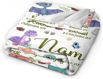 Personalized Dinosaur Blanket,Custom Dinosaur Gifts for Kids Boys,God Says I Am Themed Blanket,Meaningful Thoughtful Religious Baptism Christian Gifts,Bible Verse Quilt with Name,40"x50" for Kids