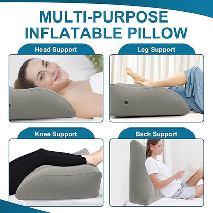Inflatable Leg Elevation Pillow, Wedge Pillow for Sleeping, Portable Wedge Pillow, Improve Circulataion and Reduce Swelling, for Sleeping, Recovery, Pregnant (Grey)