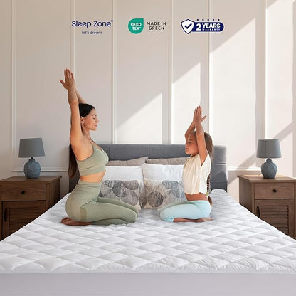 SLEEP ZONE Cooling Mattress Pad King Non Slip, Breathable Bed Cover with Down Alternative Filling Mattress Protector, Easy Washable (White, King, 78x80)