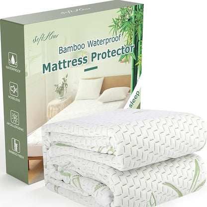 Twin XL Mattress Protector 2 Pack,Waterproof Mattress Pad Washable Bamboo Rayon Mattress Cover Breathable Noiseless Bed Protector 5" - 21'' Elastic Fitted Deep Pocket