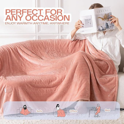 Heated Electric Blanket Queen Size, Dual Control Fast Heating Sherpa Blanket, 8 Heating Levels & 10 Hours Auto Off, Machine Washable with ETL & FCC Certified, Pink