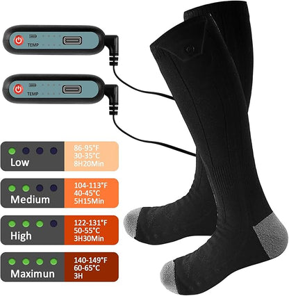 Rechargeable Heated Socks for Men & Women, 4 Heating Levels Electric Warming Socks with Battery, Breathable Feet Warmers for Skiing Hunting Cycling Winter Outdoor Activities, Black