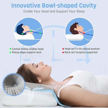 RestAssured Cervical Neck Pillow - Ergonomic Memory Foam Bed Pillows for Sleeping, Neck Pillows for Pain Relief, Back and Side Sleeper Pillow
