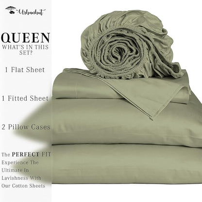 URBANHUT 1000 Thread Count Queen Size Egyptian Cotton Sheets, Long Staple Bedsheets, Soft & Breathable, 4 Pc Bed Sheet Sets, Luxury Hotel Sateen Sheets Fits 16" Deep Pocket - Sage