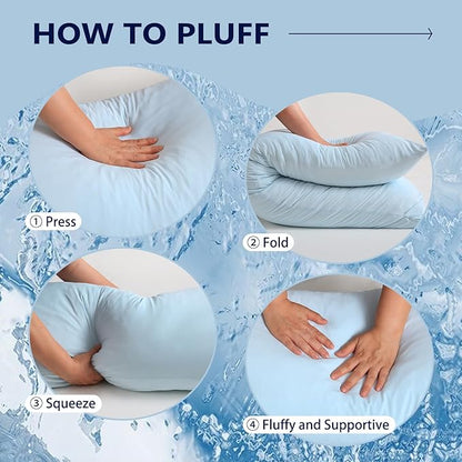 DOWNCOOL Large Body Pillow Insert with Cooling Cover - Soft Long Bed Pillow for Summer - Breathable Full Body Pillow for Adults - 20x54 inch (Blue, with Cover)